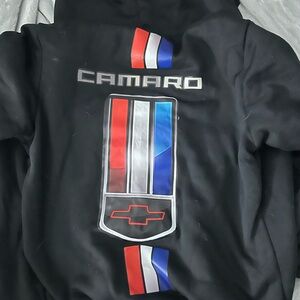 Camaro Black Hoodie with Red, White, and Blue Stripes